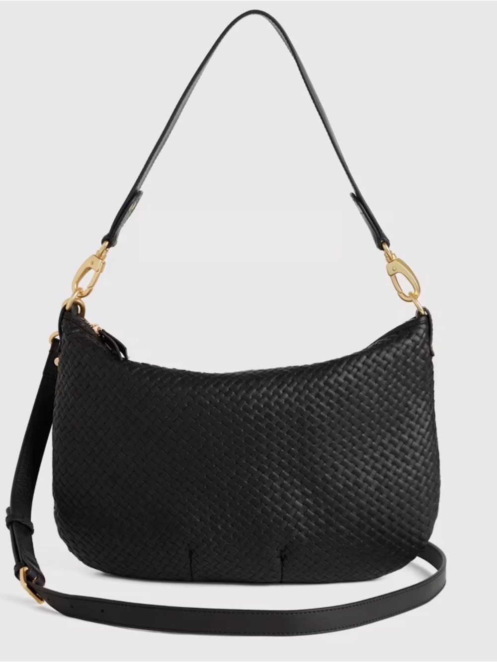 Quince Sloane Handwoven Shoulder Bag. Black.
